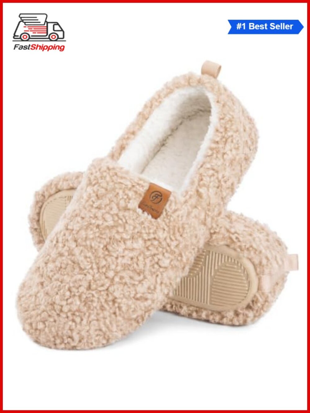 ✨EverFoams Women's Curly Faux Wool Memory Foam Slippers House Shoes